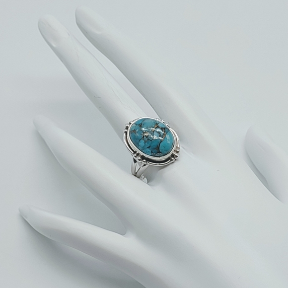 Vintage Sterling Silver Blue Copper Turquoise Ring - Picture 6 of 9